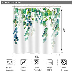 Riyidecor Leaf Shower Curtain Botanical Vines Cute Eucalyptus Elegant Plants Gorgeous Ivy Fresh 12 Pack Metal Hooks 72x72 inch Spring Watercolor Greenery Neutral Fabric Bathroom Polyester Waterproof
