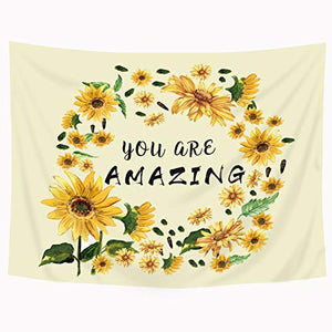 Riyidecor Yellow Sunflower Tapestry You are Amazing Quotes Wild Daisy Inspiration Motivation 51x59 Inch Blossom Flower Floral Simple Modern Printed Decoration Bedroom Living Room Dorm Wall Hanging