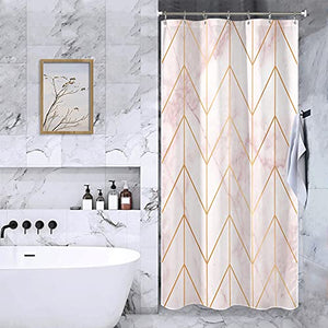 Riyidecor Stall Small Shower Curtain Half 36x72 Inch Pink Marble Geometric Chevron Herringbone Abstract Texture Chic Cool Luxurious Neutral Classy Aesthetic Bathroom Decor Fabric Polyester Waterproof
