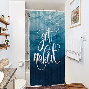 Riyidecor Small Stall Shower Curtain Ombre Blue 36Wx72L Inch Half Get Naked Ocean Sea Watercolor Nakey Funny Cool Unique Aesthetic Urban Fashion Polyester Waterproof Fabric Home Bathroom Decor Fabric