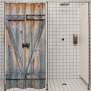 Riyidecor Stall Barn Door Shower Curtain 39Wx72H Rustic Wooden Farmhouse Vintage Barnwood Decor Fabric Polyester Waterproof 7 Pack Plastic Hooks