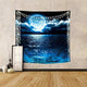 Riyidecor Moon Tapestry Wall Hanging 59Wx59H Ocean Theme Wall Decor for Men Women Blue Starry Night Sky Lake Backdrop Nature Landscape Scene Printed Decoration for Bedroom Living Room Dorm
