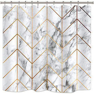 Riyidecor Marble Shower Curtain Geometric Abstract Herringbone Cute Ink Texture Chic Cool Chevron Luxurious Neutral Classy Aesthetic 72x72 Inch 12 Pack Hooks Bathroom Decor Fabric Polyester Waterproof