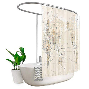 Riyidecor Extra Wide World Map Clawfoot Tub Shower Curtain 108Wx72H Inch 18 Pack Metal Hooks Kids Boys Geography Adventure Awaits Vintage Decor Bathroom Fabric Polyester Waterproof