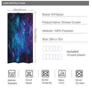 Riyidecor Stall Galaxy Outer Space Nebula Shower Curtain 36Wx72H Inch Universe Planets Magical Fantasy Star Decor Bathroom 7-Pack Plastic Hooks Fabric
