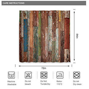 Riyidecor Extra Long Wooden Shower Curtain 72Wx84H Inch Farmhouse Wood Floor Rustic Planks Wood Grunge Lodge Hardwood Decor Fabric Bathroom Waterproof 12 Pack Plastic Hooks