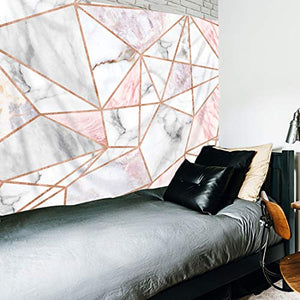 Riyidecor Pink Grey Tapestry Geometric Marble Rose Gold Stripes Unique 91Wx71H Inch Surface Blocks Cracked Pattern Lines White Natural Luxury Realistic Decoration Living Room Bedroom Fabric Polyester