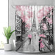 Riyidecor Paris Eiffel Tower Shower Curtain for Bathroom Decor 72Wx72H Inch Vintage French European City Landscape Modern Oil Painting for Women Girl Lover Couple Pink Fabric Waterproof 12 Pack Hooks