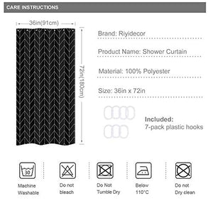 Riyidecor Striped Herringbone Chevron Shower Curtain 36x72 Inch Black Geometric Panel Decor Fabric Bathroom Set Polyester Waterproof 7 Pack Plastic Hooks