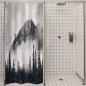Riyidecor Small Stall Misty Forest Shower Curtain 39Wx72H inch Mountain Nature Rustic Scenery Foggy Smokey Tree National Parks Cliff Outdoor Idyllic Home Decor Fabric Bathroom Plastic Hooks 7 Pack