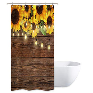 Riyidecor Rustic Sunflowers Shower Curtain Wooden Board Light Brown Yellow Country Spring Flowers Vintage Plant Kids Decor Fabric Nature Bathroom Polyester 36x72 Inch Include Plastic 7 Pack Hooks