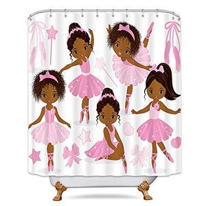 Riyidecor Pink Ballet Shower Curtain Cute Girl Ballerina Dancer Skirt Gymnastic Kid Nursery Bathroom Child Fabric Waterproof for Bathtub 72Wx72H Inch Include 12 Pack Plastic Shower Hooks