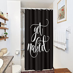Riyidecor Small Stall Shower Curtain Get Naked 36Wx72L Inch Single Narrow Black Nakey Dark Sexy Sayings Cool Funny Modern Unique Urban Trendy Aesthetic Polyester Waterproof Home Bathroom Decor Fabric