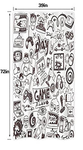 Riyidecor Kids Video Game Boys Shower Curtain 39W x 72H Black and White Sketch Funny Graffiti Decor Fabric Panel Bathroom 7 Pack Plastic Shower Hooks