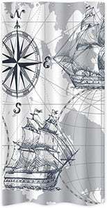Riyidecor Stall Nautical Sailboat Map Shower Curtain 36Wx72H Inch Boys Boat Sketch Ship Wheel Compass Anchor Decor Fabric Polyester Waterproof Fabric 7 Pack Plastic Hooks