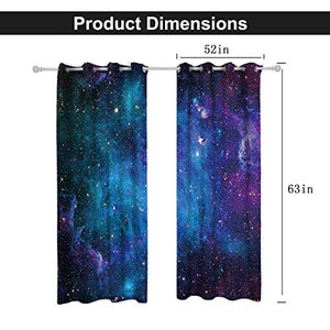 Riyidecor Starry Sky Night Blackout Curtains (2 Panels Each 52 x 63 Inch) Dark Blue Starry Ocean Magical Universe Galaxy Nebula Stars Printed Living Room Bedroom Window Drapes Treatment Fabric