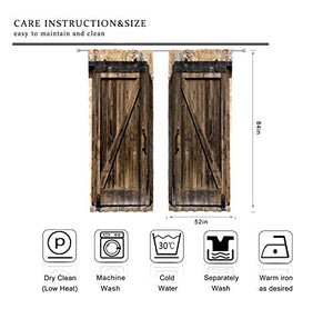 Riyidecor Rustic Wooden Barn Door Curtains for Living Room Decoration Rod Pocket Wood Brown Door Window Curtains Farmhouse Art Printed Bedroom Window Drapes Treatment Fabric (2 Panels 52 x 84 Inch