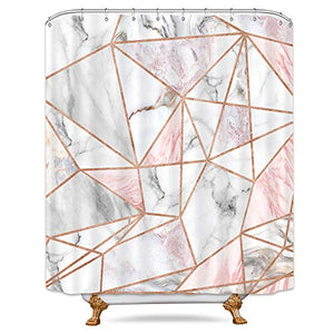 Riyidecor Geometric Marble Shower Curtain Pink Stripes 72Wx84H Inch Surface Blocks Cracked Pattern Lines White Panel Realistic Art Printed Fabric Waterproof Bathtub Decor 12 Pack Plastic Hooks