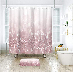Riyidecor Fabric Pink Bling Shower Curtain Bathroom Decor for Women Girl 72Wx72H Inch Rose Gold Shining(No Sparkling Glitter) Bath Home Party Decor Decorations 12 Plastic Hooks