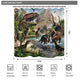 Riyidecor Dinosaur Shower Curtain Boys Kids Animal Dino Jungle Forest Mountain Decor Fabric Bathroom 72x72 Inch 12 Pack Plastic Shower Hooks Included