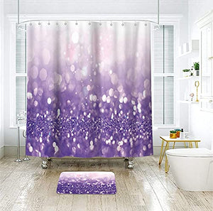 Riyidecor Purple Sparkling Shower Curtain 72Wx72H Inches Bling Shining Sequin (not Glitter) Polka Dot Mermaid Rainbow Fantasy Romantic Abstract Fabric Waterproof Polyester with 12 Pack Plastic Hooks