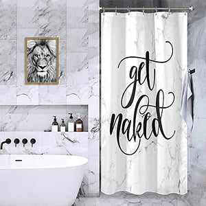 Riyidecor Small Stall Shower Curtain Marble Get Naked 36Wx72L Inch White Texture Abstract Nakey Cool Funny Fashion Modern Unique Urban Trendy Aesthetic Polyester Waterproof Home Bathroom Decor Fabric