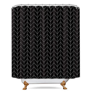 Riyidecor Striped Herringbone Chevron Shower Curtain 60x72 Inch Black Geometric Panel Decor Fabric Bathroom Set Polyester Waterproof 12 Pack Plastic Hooks