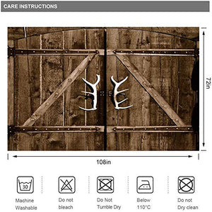 Riyidecor Extra Wide Wooden Barn Door Clawfoot Tub Shower Curtain 108Wx72H Inch 18 Pack Metal Hooks Rustic Country Gate Decor Fabric Bathroom Polyester Waterproof