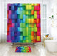 Riyidecor Rainbow Geometric Plaid Shower Curtain 72x78 Inch Metal Hooks 12 Pack Neon Rainbow Colored Blue Green Red Purple Decor Fabric Bathroom Set Polyester Waterproof Fabric