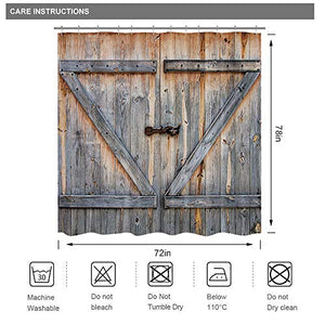 Riyidecor Barn Door Shower Curtain Rustic Wooden Barn Wood Farmhouse 72Wx78H Inch Vintage Retro Brown Decor Fabric Set Polyester Waterproof 12 Pack Plastic Hooks