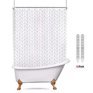 Riyidecor Clawfoot Tub Chevron Shower Curtain Bathtub All Wrap Around White Herringbone Round Polyester Fabric Wraparound Extra Wide Panel 180x70 Inch Set Waterproof with 32 Metal Hooks and Magnets