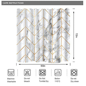 Riyidecor Marble Shower Curtain 60x72 Inch Chevron Geometric Herringbone Abstract Cute Ink Texture Chic Cool Luxurious Neutral Classy Aesthetic 12 Pack Hooks Bathroom Decor Fabric Polyester Waterproof