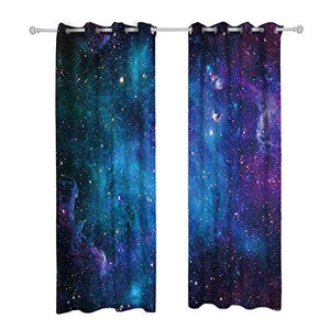 Riyidecor Starry Sky Night Blackout Curtains (2 Panels Each 52 x 63 Inch) Dark Blue Starry Ocean Magical Universe Galaxy Nebula Stars Printed Living Room Bedroom Window Drapes Treatment Fabric