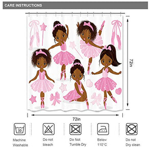Riyidecor Pink Ballet Shower Curtain Cute Girl Ballerina Dancer Skirt Gymnastic Kid Nursery Bathroom Child Fabric Waterproof for Bathtub 72Wx72H Inch Include 12 Pack Plastic Shower Hooks