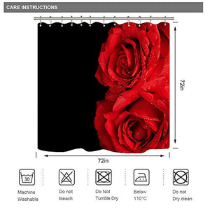 Riyidecor Floral Shower Curtain Red Rose Flower Blossom Black Rustic Valentine's Day Romantic Love Abstract Vintage Decor Fabric Polyester Waterproof 72x72 Inch 12 Pack Plastic Hooks