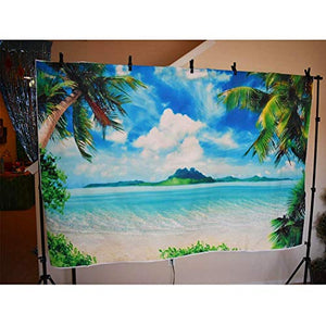 Riyidecor Summer Photo Backdrop 7x5 Feet Hawaiian Luau Tropical Beach Sea Blue Rainforest Photography Background Birthday Party Photo Shoot Backdrop Vinyl Cloth