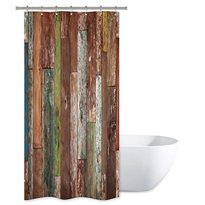 Riyidecor Stall Wooden Shower Curtain for Bathroom Decor 39Wx72H Inch Antique Rustic Planks Farmhouse Wood Brown Grunge Lodge Hardwood Fabric Waterproof Polyester with 7 Pack Plastic Hooks