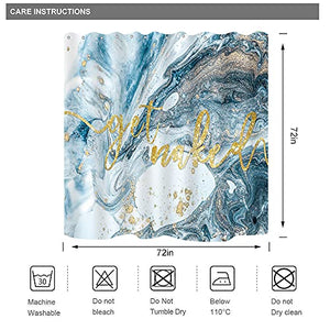 Riyidecor Abstract Marble Get Naked Shower Curtain 72Wx72H Inch Ombre Blue Modern Luxury Ink Texture Swirls Ripples Geometry Line Stripe Aesthetic Natural Fabric Waterproof Polyester 12 Pack Hooks