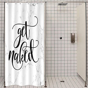 Riyidecor Small Stall Shower Curtain Marble Get Naked 36Wx72L Inch White Texture Abstract Nakey Cool Funny Fashion Modern Unique Urban Trendy Aesthetic Polyester Waterproof Home Bathroom Decor Fabric