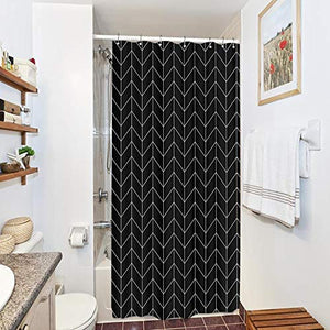 Riyidecor Striped Herringbone Chevron Shower Curtain 36x72 Inch Black Geometric Panel Decor Fabric Bathroom Set Polyester Waterproof 7 Pack Plastic Hooks