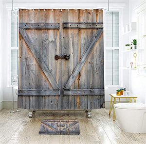 Riyidecor Extra Long Barn Door Shower Curtain 72Wx84H Inch Rustic Wooden Farmhouse Barnwood Vintage 12 Pack Metal Hooks Decor Fabric Polyester Waterproof