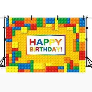 Riyidecor Birthday Backdrop for Boys Colorful Building Blocks Party Kid 7x5 Feet Photography Backgrounds Home Decor Celebration Photo Shoot Studio Props Banner Vinyl Cloth