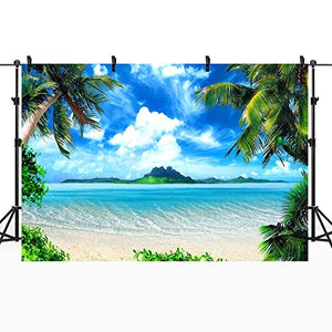 Riyidecor Summer Photo Backdrop 7x5 Feet Hawaiian Luau Tropical Beach Sea Blue Rainforest Photography Background Birthday Party Photo Shoot Backdrop Vinyl Cloth