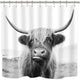 Riyidecor Funny Bull Shower Curtain 60Wx72H Inch Highland Cow Animal Wildlife Cute Sketch Milk Waterproof Fabric Modern Fashion Polyester Bathroom Decor 12 Pack Plastic Hooks