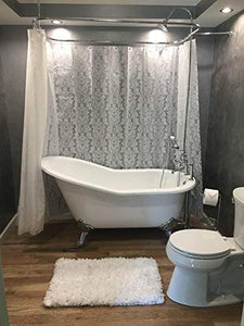 Riyidecor Damask All Around Shower Curtain Clawfoot Tub Bathtub Wrap Around Fancy 180 x 70 Inches Vintage Floral Extra Wide Heavy Duty Shower Panel PEVA Waterproof Material with 32 Pack Shower Hooks