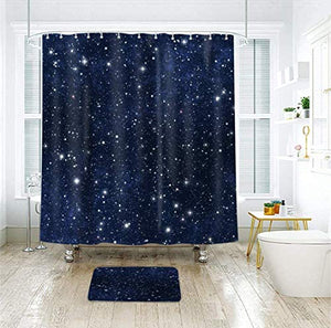 Riyidecor Night Sky Stars Space Shower Curtain (No Glitter) Backdrop Dark Blue Cosmic Starry Fantasy Galaxy Universe Fabric Waterproof Bathroom Home Decor 72x72 Inch 12 Plastic Hooks
