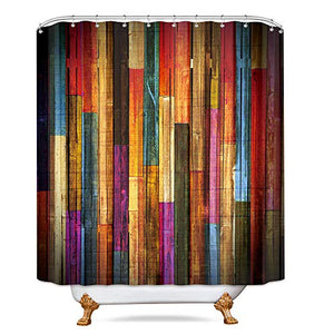Riyidecor Colorful Painted Wood Shower Curtain 72Wx72H Inch Plank Rustic Retro Wooden Vintage Barn Door Bathroom Decor Set Polyester Waterproof 12 Pack Plastic Hooks