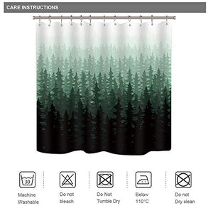 Riyidecor Misty Forest Shower Curtain Nature Foggy Rainforest Green Pine Trees 12 Pack Metal Hooks Fog Rustic Landscape Scenery Bathroom Fabric Set Polyester Waterproof 72Wx72H Inch RY-MHCU