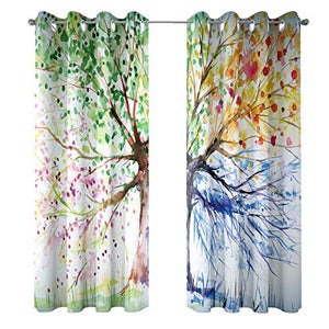 Riyidecor Watercolor Colorful Tree Print Blackout Windows Curtains for Living Room Abstract Nature Forest Scenic Curtains Art Seasons Spring for Bedroom Window Drapes Fabric (2 Panels 52 x 84 Inch)
