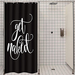 Riyidecor Small Stall Shower Curtain Get Naked 36Wx72L Inch Single Narrow Black Nakey Dark Sexy Sayings Cool Funny Modern Unique Urban Trendy Aesthetic Polyester Waterproof Home Bathroom Decor Fabric